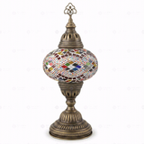 Full view of handmade Multicolor multicolor jewel Turkish mosaic table lamp on white background (ENV MUN3074)