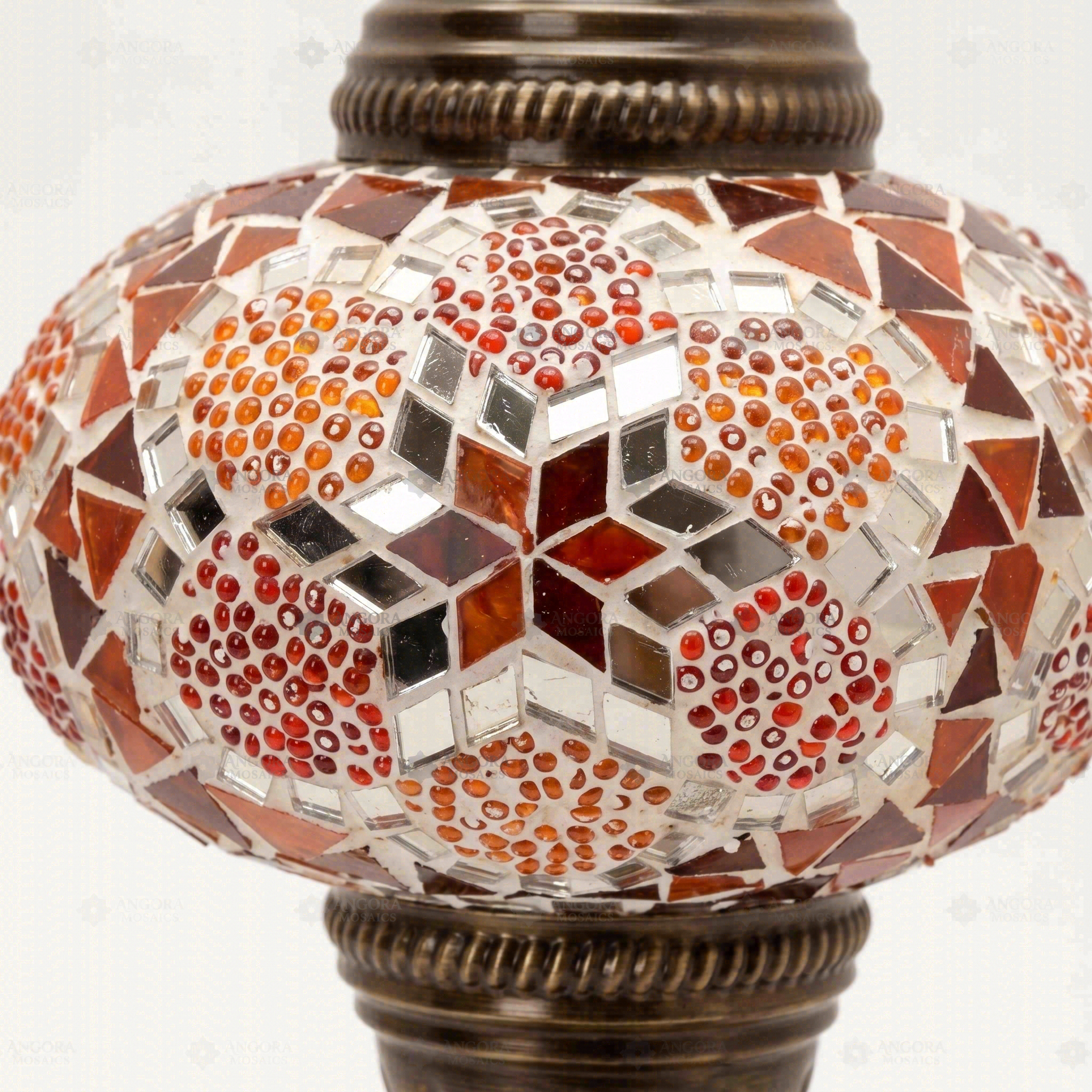 Close-up of Amber warm amber mosaic glass globe pattern — table lamp (ENV MUN3079)