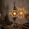 Amber warm amber Turkish mosaic table lamp in styled room — handmade Moroccan table lamp (ENV MUN3088)