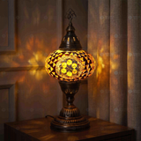 Amber warm amber Turkish mosaic table lamp in styled room — handmade Moroccan table lamp (ENV MUN3089)