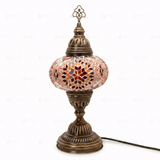 Full view of handmade Red ruby red Turkish mosaic table lamp on white background (ENV MUN3090)