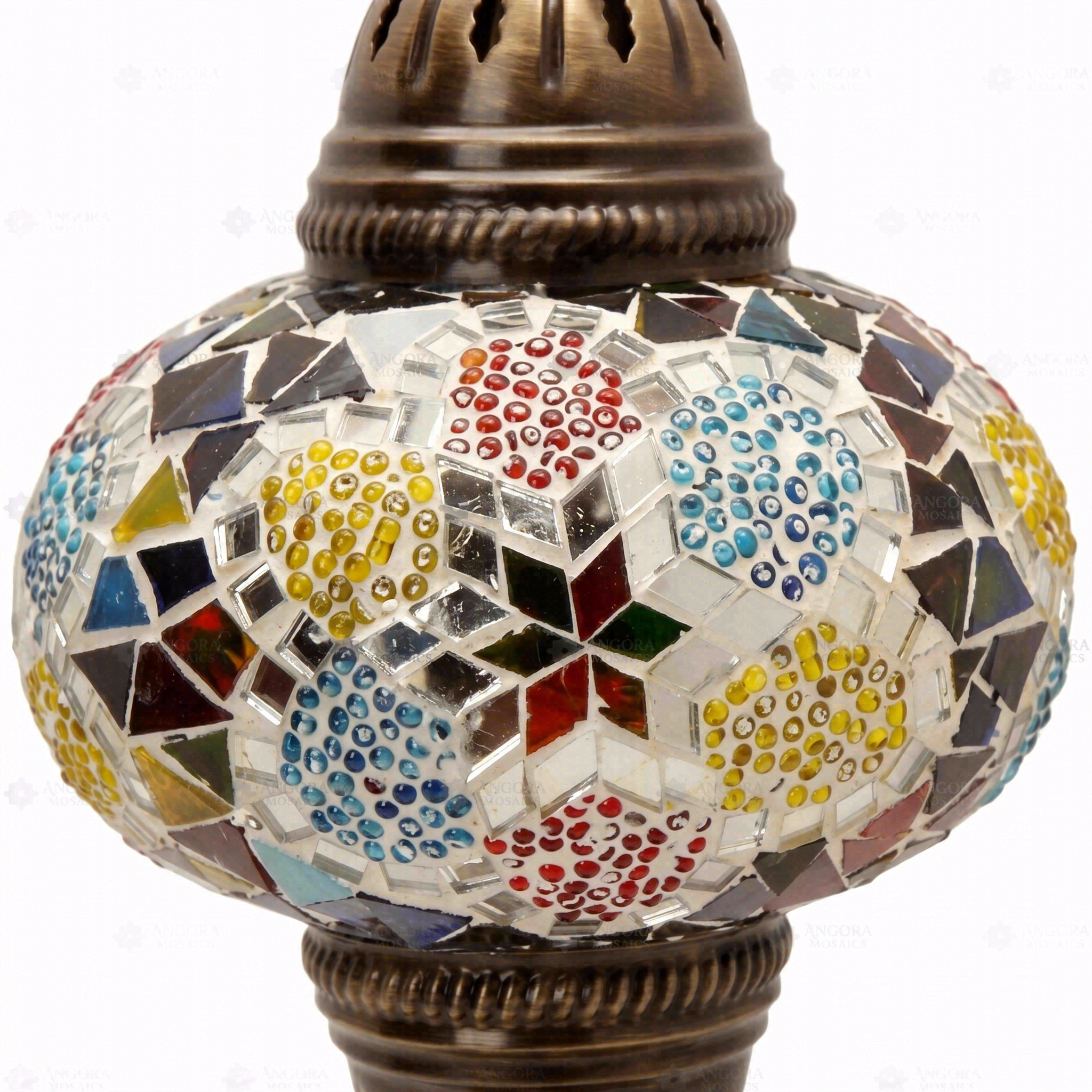 Close-up of Multicolor multicolor jewel mosaic glass globe pattern — table lamp (ENV MUN3091)