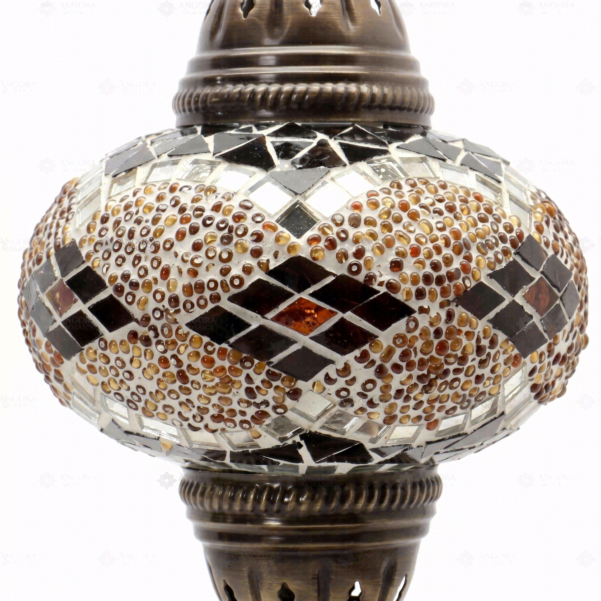Close-up of Amber warm amber mosaic glass globe pattern — table lamp (ENV MUN3092)