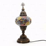 Full view of handmade Multicolor multicolor jewel Turkish mosaic table lamp on white background (ENV MUN3093)