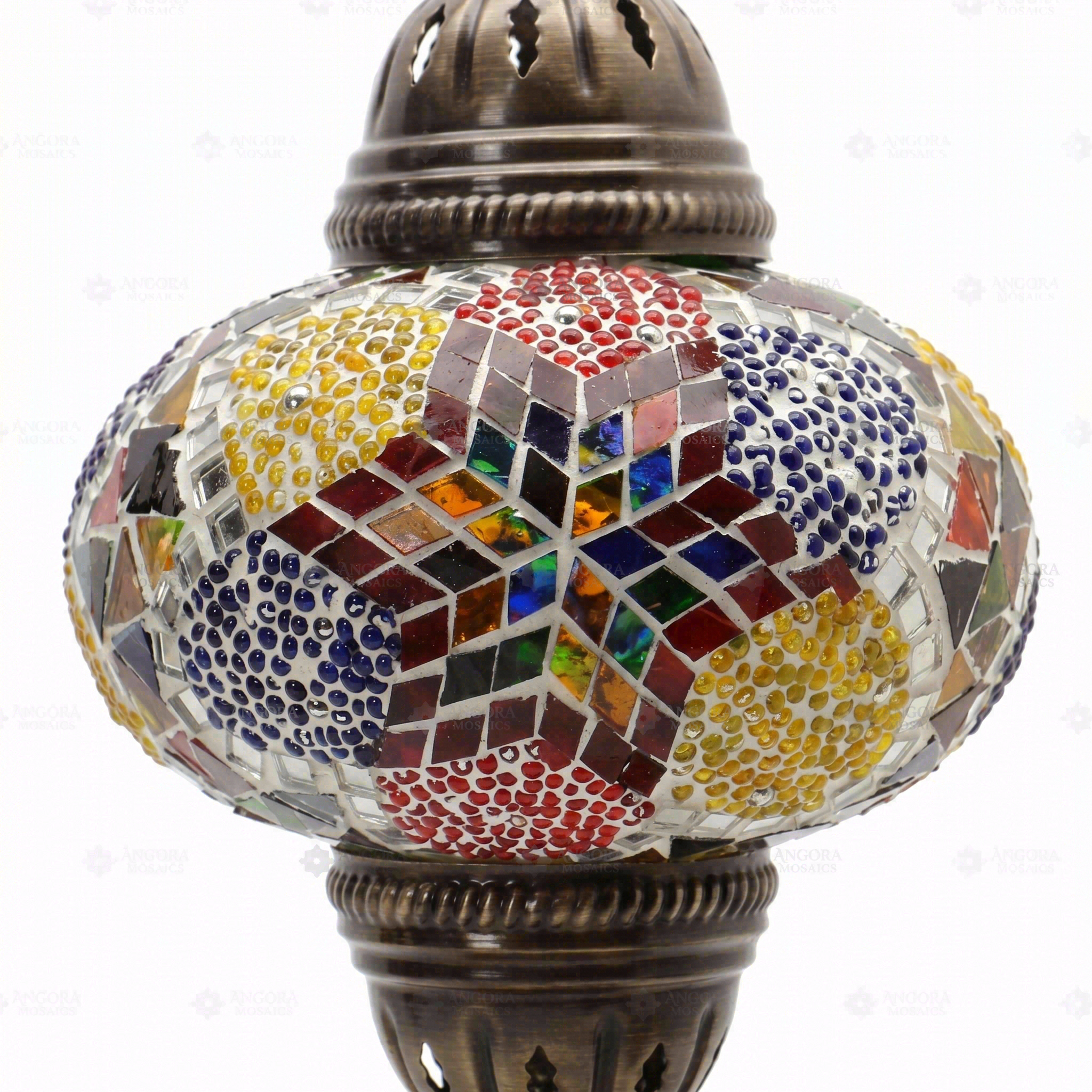 Close-up of Multicolor multicolor jewel mosaic glass globe pattern — table lamp (ENV MUN3093)