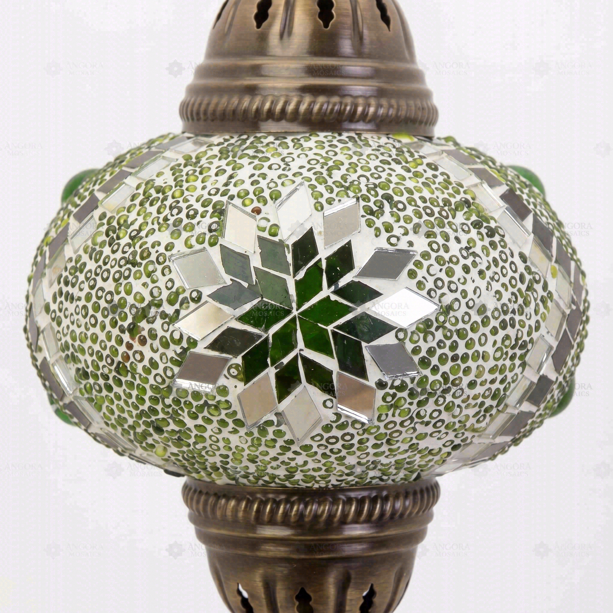 Close-up of Green green jewel mosaic glass globe pattern — table lamp (ENV MUN3096)
