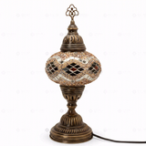 Full view of handmade Amber warm amber Turkish mosaic table lamp on white background (ENV MUN3097)