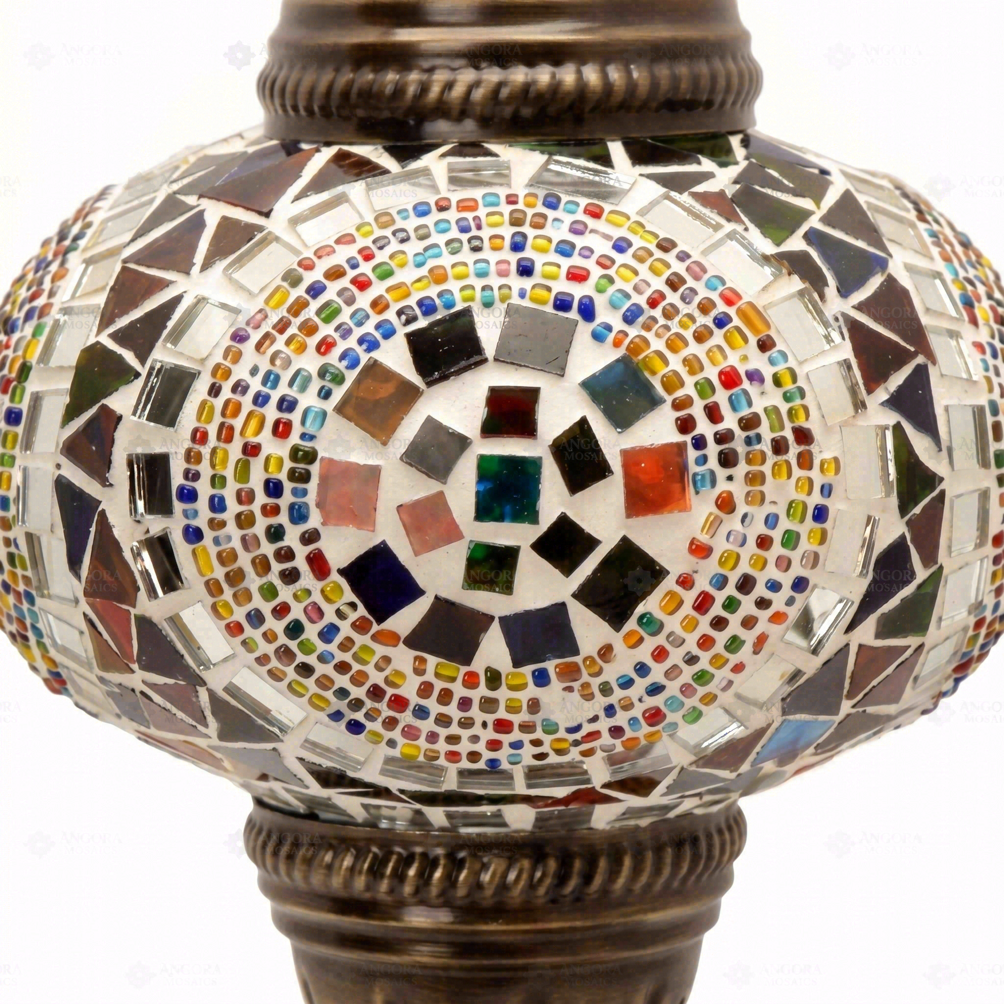 Close-up of Multicolor multicolor jewel mosaic glass globe pattern — table lamp (ENV MUN3099)
