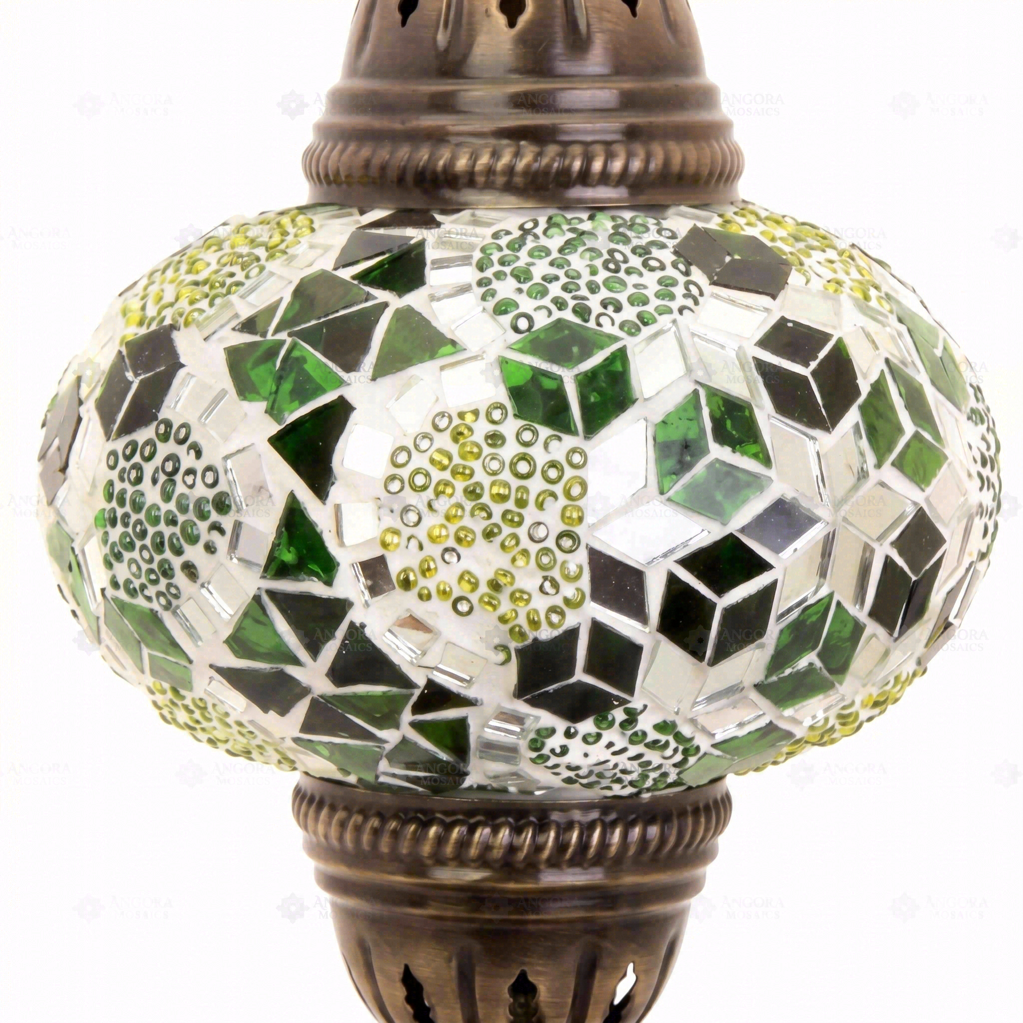 Close-up of Green green jewel mosaic glass globe pattern — table lamp (ENV MUN3100)