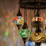 Lit close-up of mosaic glass globe — Multicolor chandelier glowing (ENV SLT13N3 (01-03-04-09-11-13-15-17-19-21-25-29-34))