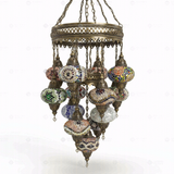 Full view of handmade Multicolor multicolor jewel Turkish mosaic chandelier on white background (ENV SLT13N3 (01-03-04-09-11-13-15-17-19-21-25-29-34))
