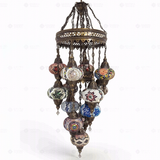 Full view of handmade Multicolor multicolor jewel Turkish mosaic chandelier on white background (ENV SLT13N3 (01-03-07-09-11-13-15-16-17-18-19-21-34))