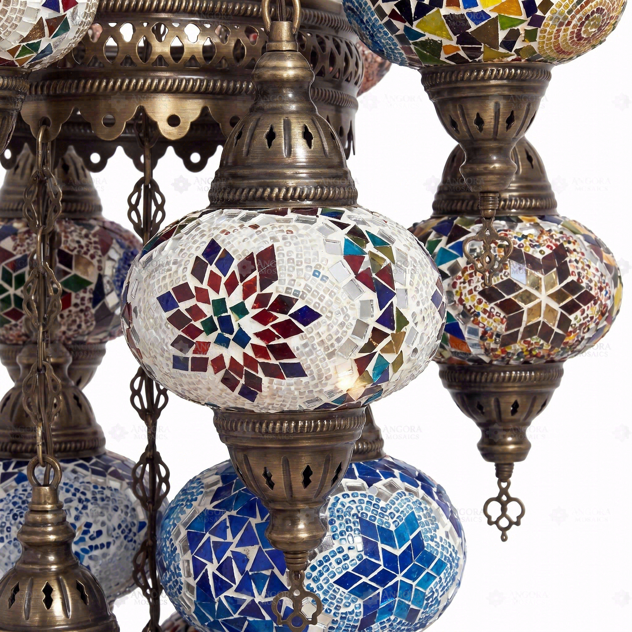 Close-up of Multicolor multicolor jewel mosaic glass globe pattern — chandelier (ENV SLT13N3 (01-03-07-09-11-13-15-16-17-18-19-21-34))