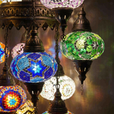 Lit close-up of mosaic glass globe — Multicolor chandelier glowing (ENV SLT13N3 (12-13-18-20-23-36-40-43-61-64-87-88-100))