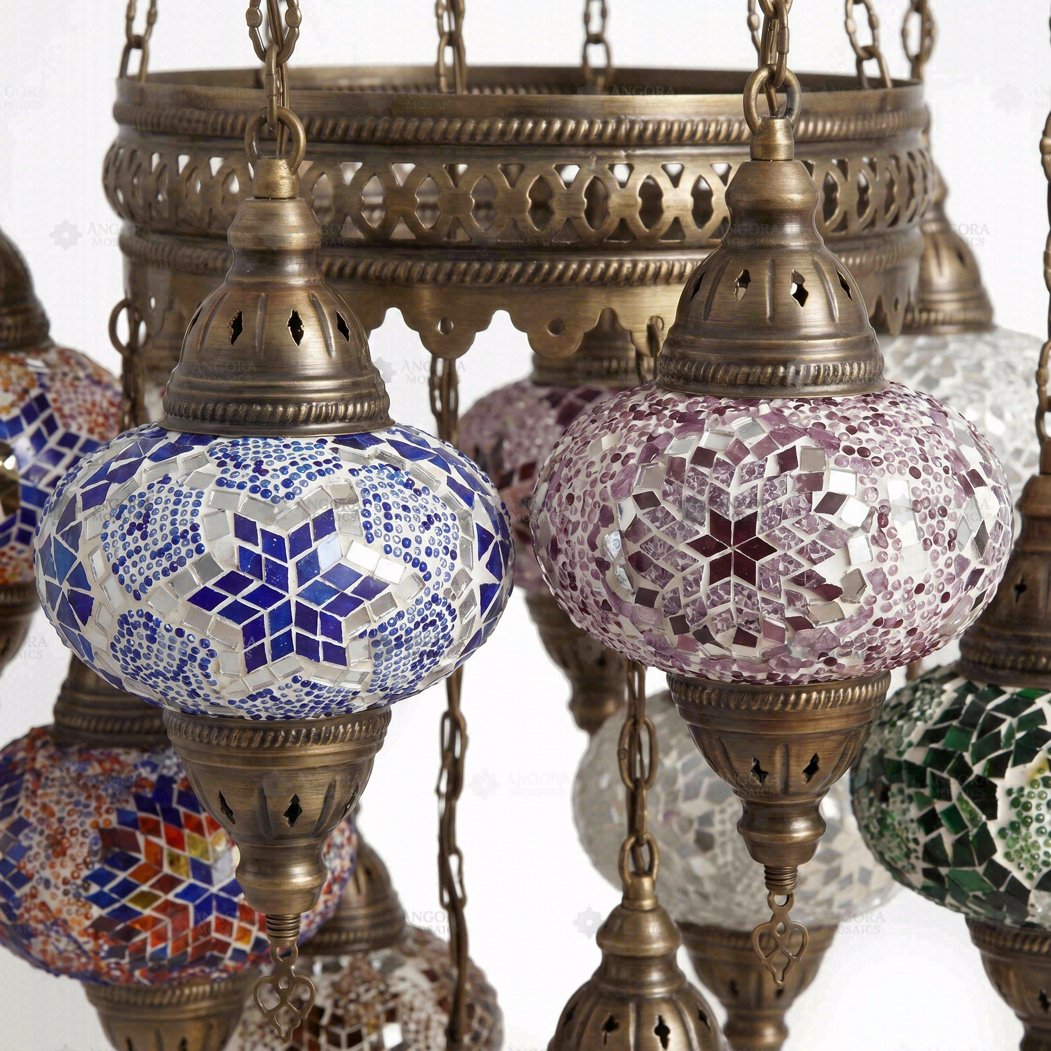 Close-up of Multicolor multicolor jewel mosaic glass globe pattern — chandelier (ENV SLT13N3 (12-13-18-20-23-36-40-43-61-64-87-88-100))