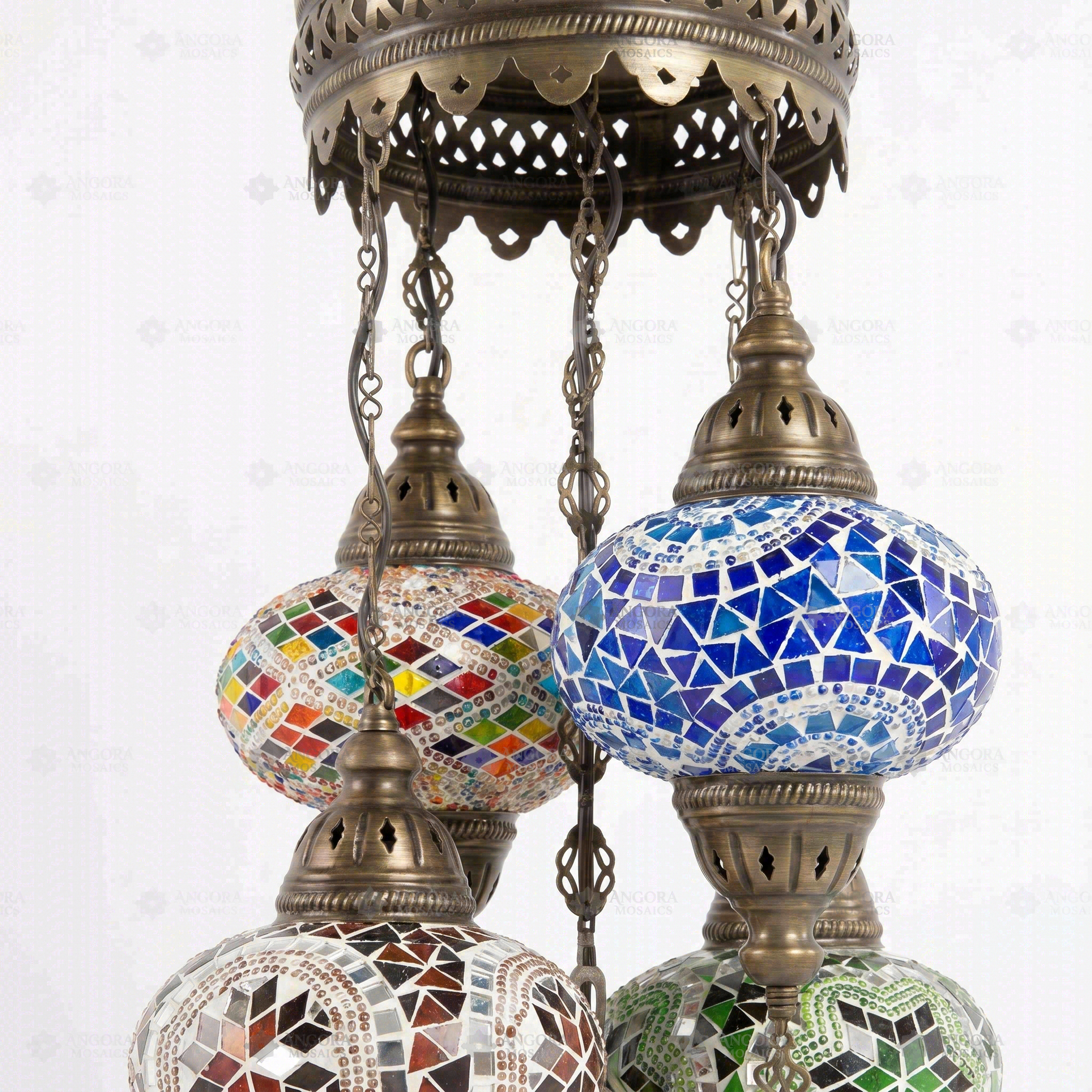 Close-up of Multicolor multicolor jewel mosaic glass globe pattern — chandelier (ENV SLT5N3 (02-03-05-11-56))