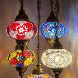 Lit close-up of mosaic glass globe — Multicolor chandelier glowing (ENV SLT5N3 (08-18-24-40-43))