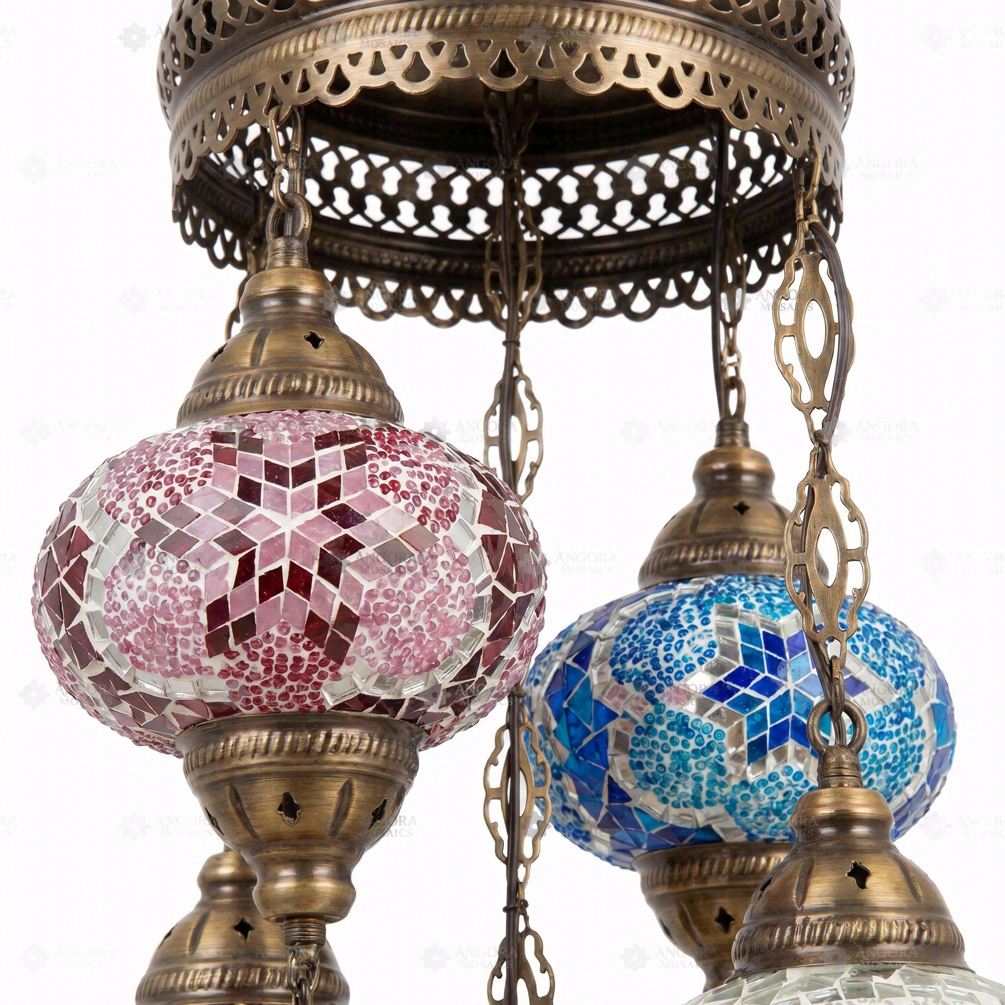 Close-up of Multicolor multicolor jewel mosaic glass globe pattern — chandelier (ENV SLT5N3 (08-18-24-40-43))