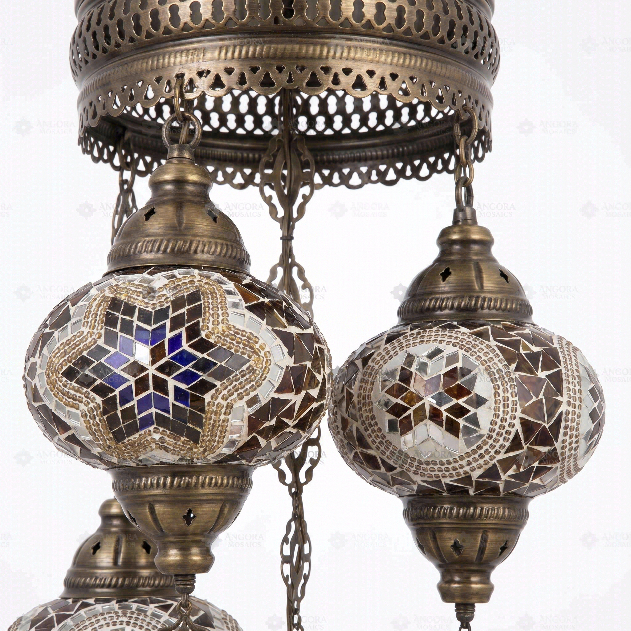 Close-up of Warm Tones mixed warm mosaic glass globe pattern — chandelier (ENV SLT5N3 (13-63-67-88-89))