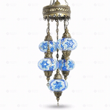 Full view of handmade Blue blue jewel Turkish mosaic chandelier on white background (ENV SLT5N3 (3016))