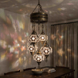 Clear clear neutral Turkish mosaic chandelier in styled room — handmade Moroccan chandelier (ENV SLT5N3 (3019))