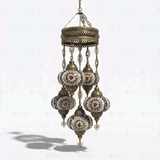 Full view of handmade Multicolor multicolor jewel Turkish mosaic chandelier on white background (ENV SLT5N3 (3021))