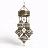 Full view of handmade Amber warm amber Turkish mosaic chandelier on white background (ENV SLT5N3 (3064))