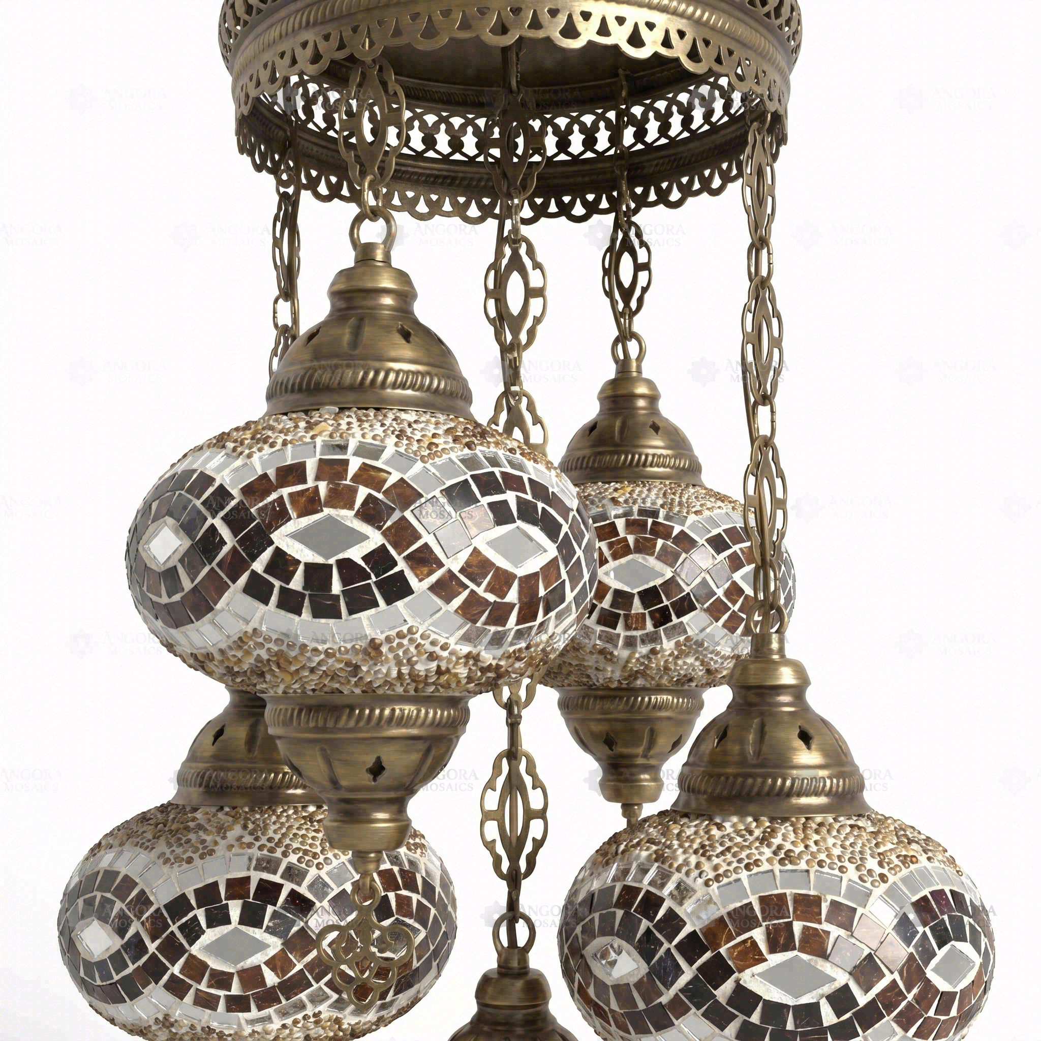 Close-up of Amber warm amber mosaic glass globe pattern — chandelier (ENV SLT5N3 (3064))