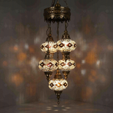 Clear Turkish mosaic chandelier illuminated, showing colorful light projection (ENV SLT5N3 (3092))