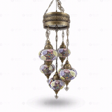 Full view of handmade Multicolor multicolor jewel Turkish mosaic chandelier on white background (ENV SLT5N3 (3093))