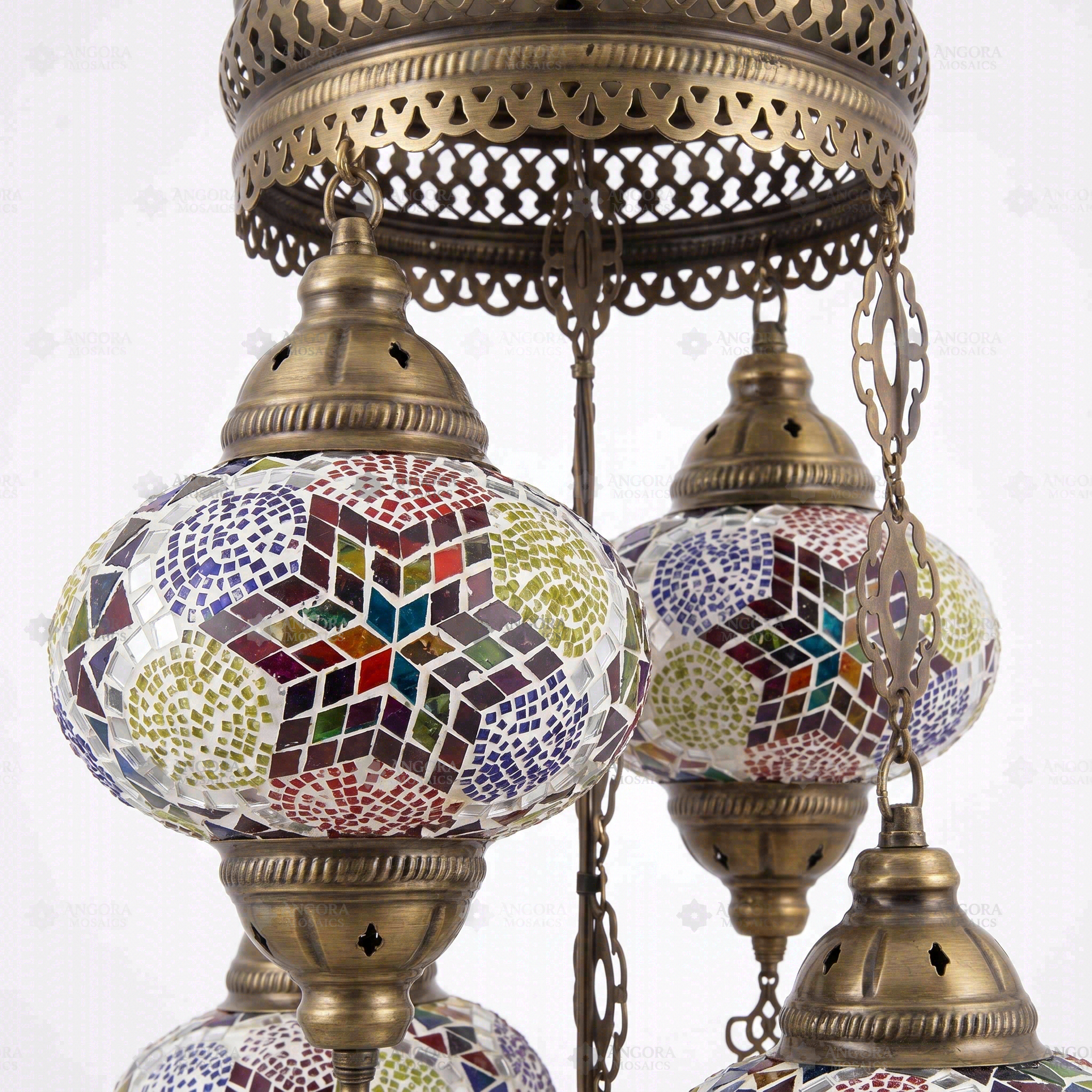 Close-up of Multicolor multicolor jewel mosaic glass globe pattern — chandelier (ENV SLT5N3 (3093))