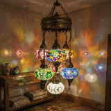 Multicolor multicolor jewel Turkish mosaic chandelier in styled room — handmade Moroccan chandelier (ENV SLT7N3 (01-03-15-17-19-34-74))
