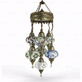 Full view of handmade Multicolor multicolor jewel Turkish mosaic chandelier on white background (ENV SLT7N3 (01-03-15-17-19-34-74))