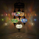 Multicolor Turkish mosaic chandelier illuminated, showing colorful light projection (ENV SLT7N3 (01-03-15-17-19-34-92))