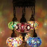 Lit close-up of mosaic glass globe — Multicolor chandelier glowing (ENV SLT7N3 (02-03-07-18-19-34-46))