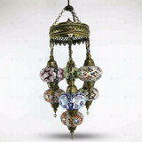 Full view of handmade Multicolor multicolor jewel Turkish mosaic chandelier on white background (ENV SLT7N3 (02-03-07-18-19-34-46))