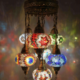 Lit close-up of mosaic glass globe — Multicolor chandelier glowing (ENV SLT7N3 (03-06-11-17-18-34-67))