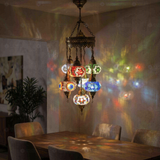 Multicolor multicolor jewel Turkish mosaic chandelier in styled room — handmade Moroccan chandelier (ENV SLT7N3 (03-06-11-17-18-34-67))