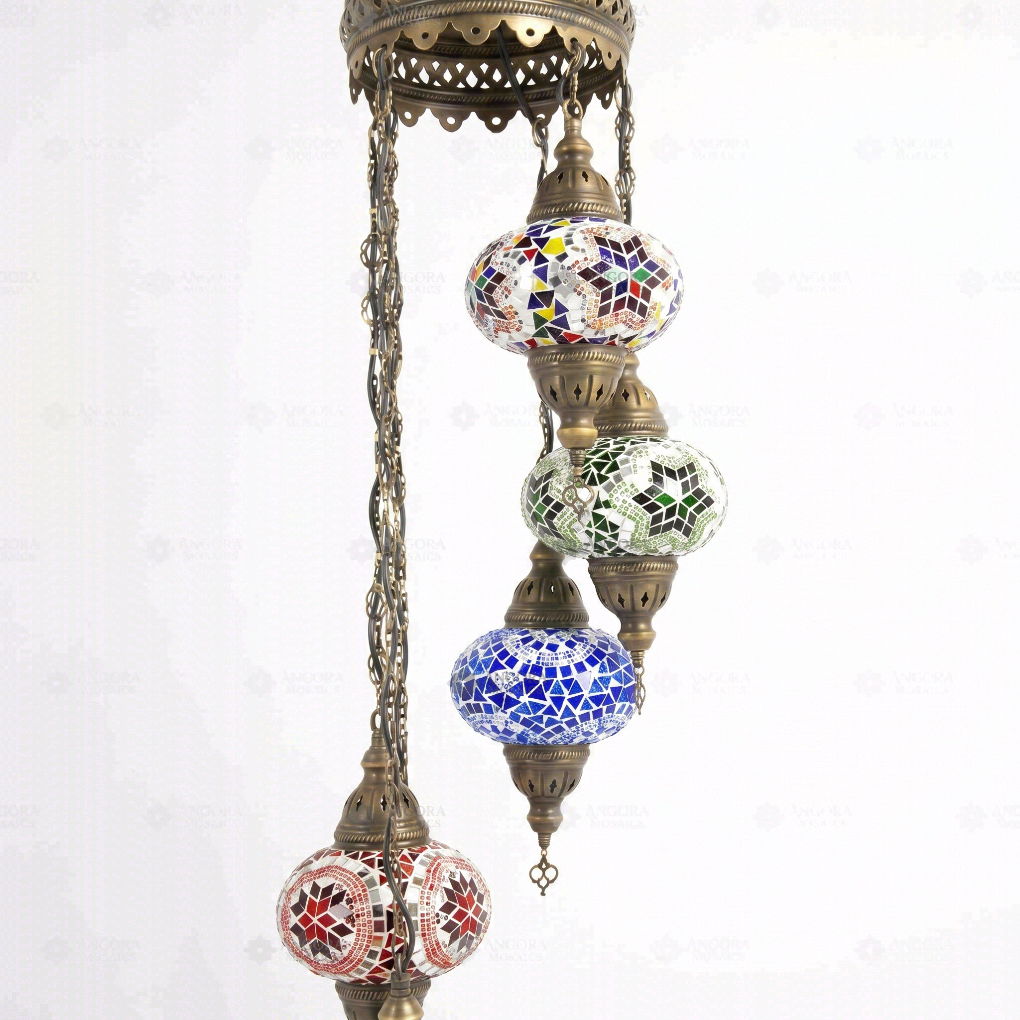 Close-up of Multicolor multicolor jewel mosaic glass globe pattern — chandelier (HLZ5N3 (01-03-05-17-56))