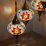 Lit close-up of mosaic glass globe — Multicolor chandelier glowing (HLZ5N3 (3007))