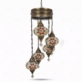 Full view of handmade Multicolor multicolor jewel Turkish mosaic chandelier on white background (HLZ5N3 (3007))
