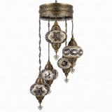Full view of handmade Warm Tones mixed warm Turkish mosaic chandelier on white background (HLZ5N3 (63-64-67-88-89))