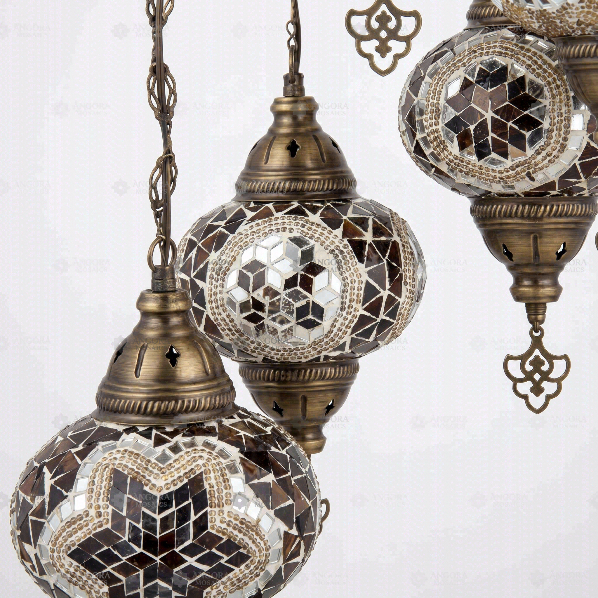 Close-up of Warm Tones mixed warm mosaic glass globe pattern — chandelier (HLZ5N3 (63-64-67-88-89))