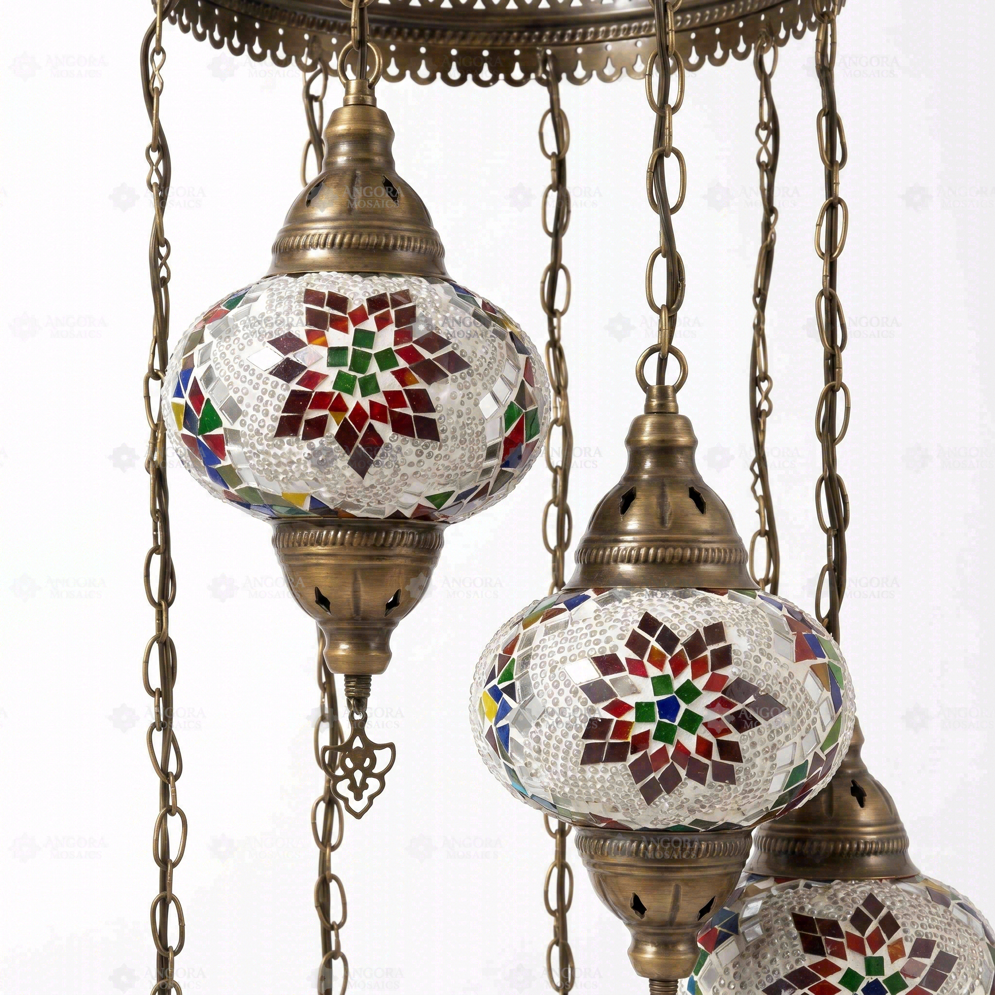 Close-up of Multicolor multicolor jewel mosaic glass globe pattern — chandelier (HLZ7N3 (3007))