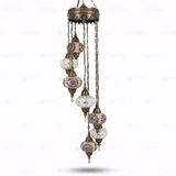Full view of handmade Warm Tones mixed warm Turkish mosaic chandelier on white background (HLZ7N3 (3018X4-3068X3))