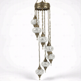 Full view of handmade White white glow Turkish mosaic chandelier on white background (HLZ7N3 (3022))