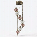 Full view of handmade Warm Tones mixed warm Turkish mosaic chandelier on white background (HLZ7N3 (3056X4-3022X3))