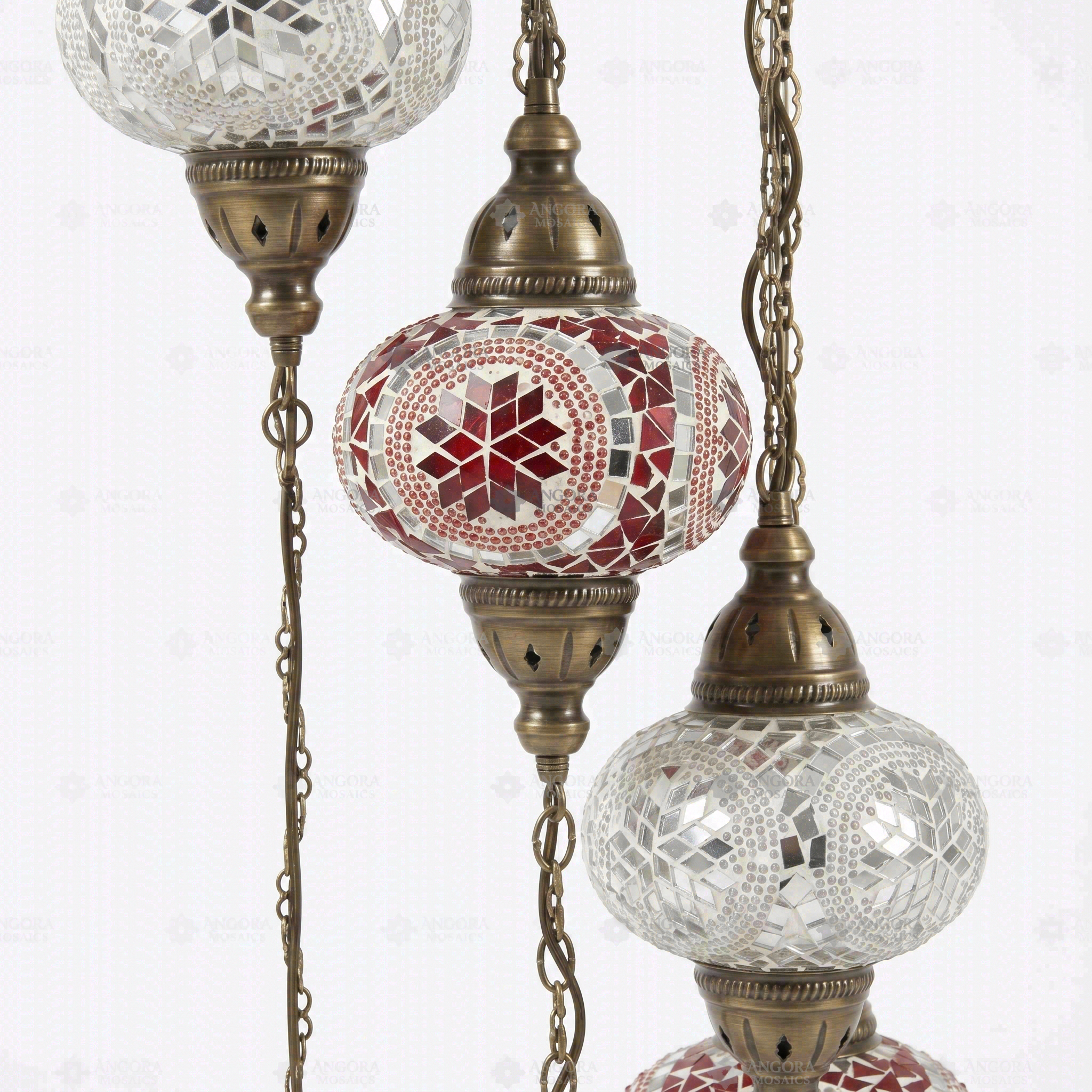 Close-up of Warm Tones mixed warm mosaic glass globe pattern — chandelier (HLZ7N3 (3056X4-3022X3))