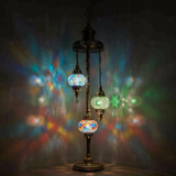 Multicolor Turkish mosaic floor lamp illuminated, showing colorful light projection (LMD3N3 (02-06-50))