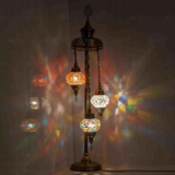 Warm Tones Turkish mosaic floor lamp illuminated, showing colorful light projection (LMD3N3 (02-10-15))